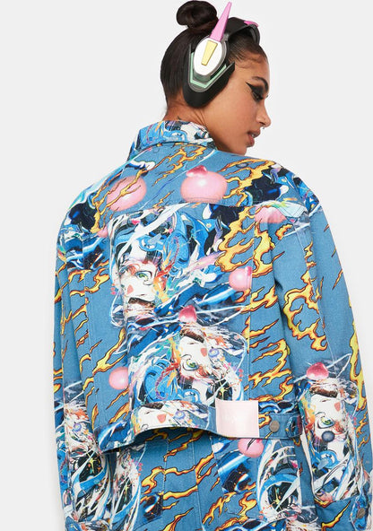 Anime Print Denim Jacket