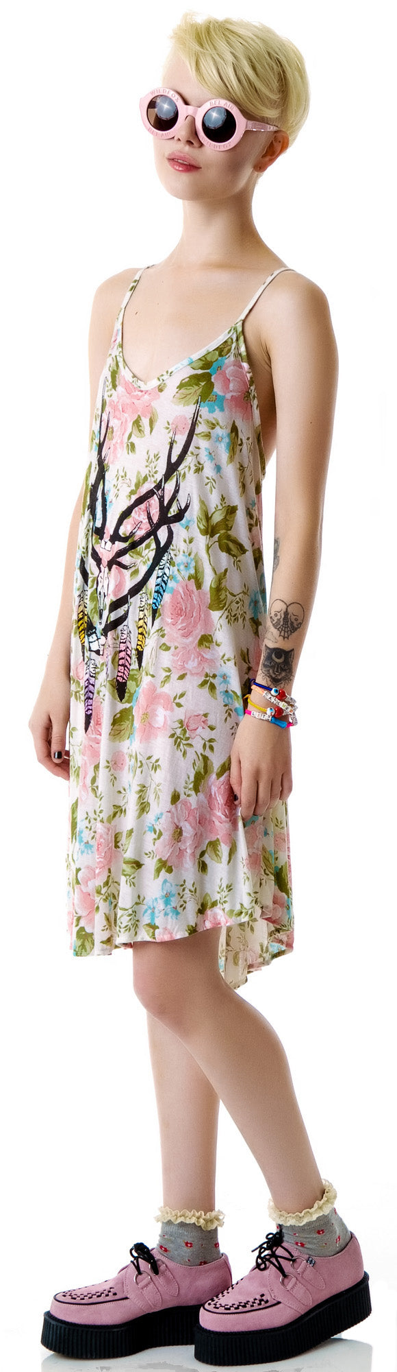 Antler Feathers Slip Dress - Off White