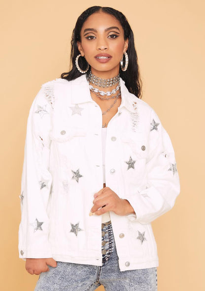 Angel Star Power Distressed Denim Jacket