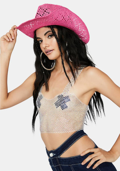 Angel All Bawdy Rhinestone Mesh Crop Top