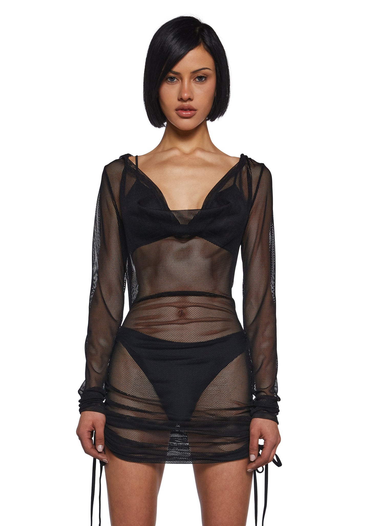 Ambient Hooded Fishnet Dress