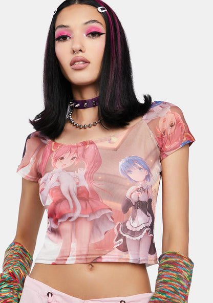Anime Girls Mesh Cap Sleeve Top