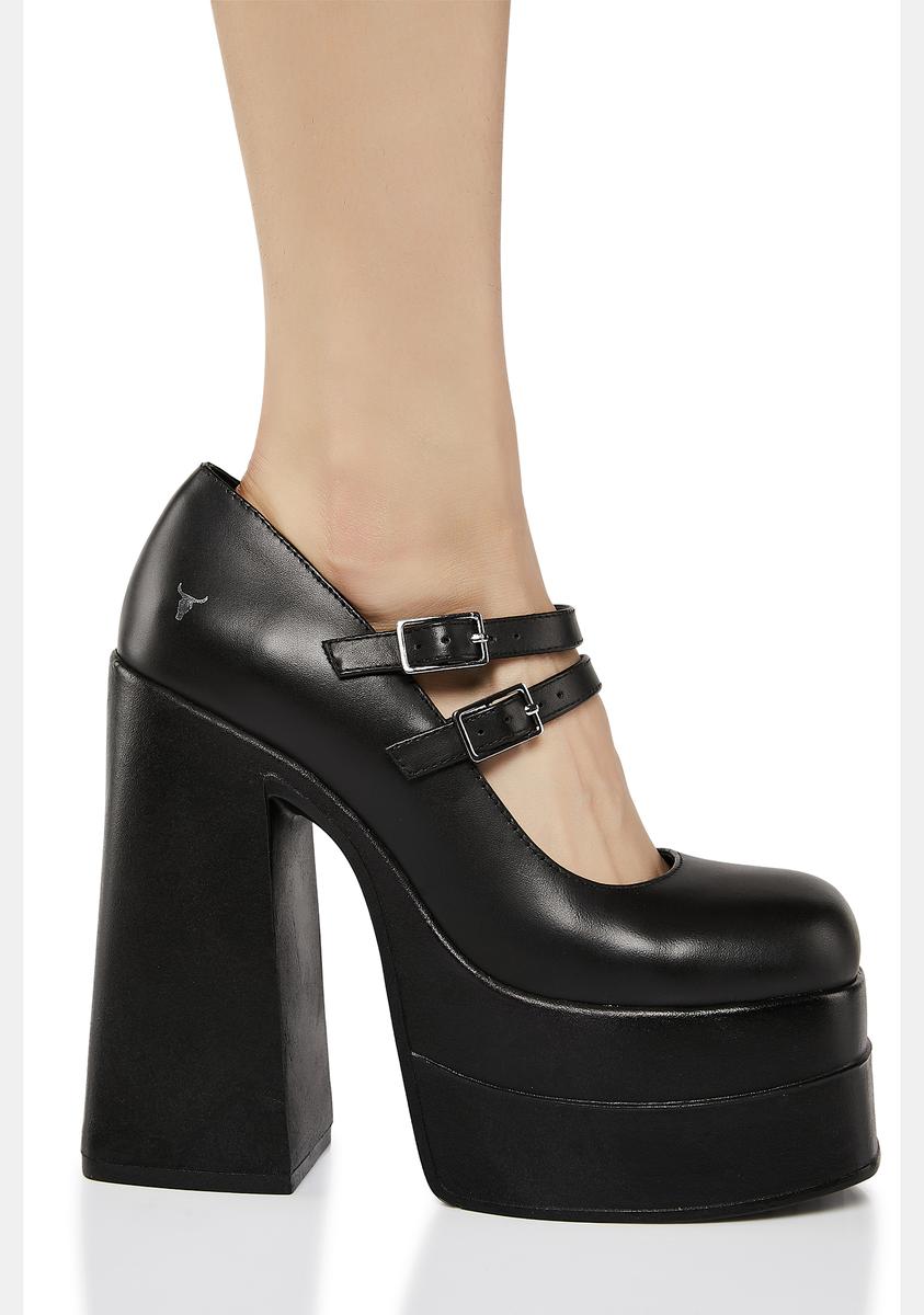 Amour Black Leather Platform Heels